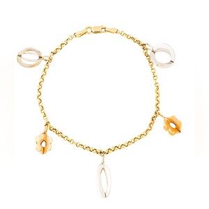 UNIQUE 18K WHITE, 18K YELLOW & 18K ROSE GOLD GEOMETRIC 3D CHARM BRACELET-7.5 gr